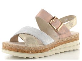 Rieker sandály na platformě s klínkem nude/silver/rosa/muschel  V7951-90