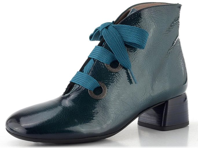 Hispanitas lakovaný šněrovací kotník na podpatku Varsovia teal HI265052