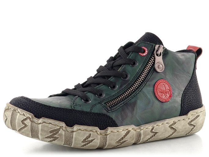Rieker šněrovací kotník se zipem schwarz/darkolive/flamme L0306-54