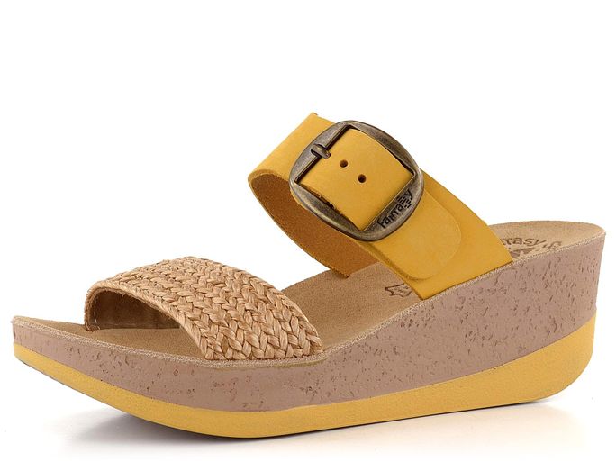 Fantasy Sandals žluté pantofle na klínu S5013 Roxy Mayo