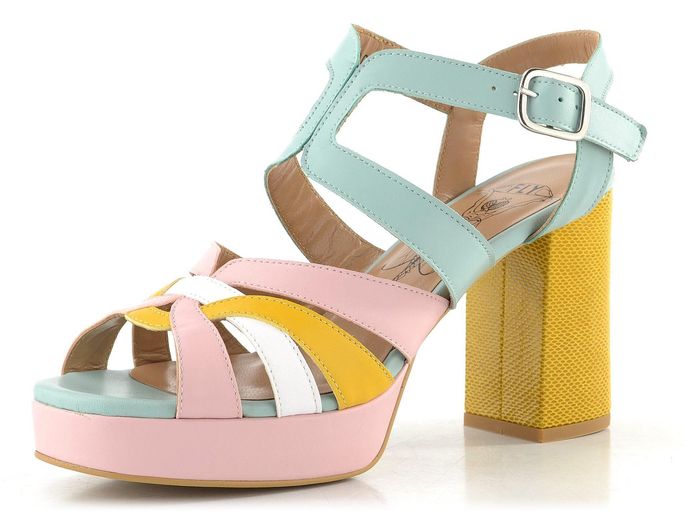 Fly London sandály na podpatku yellow/pale pink/white/spearmint P145455001