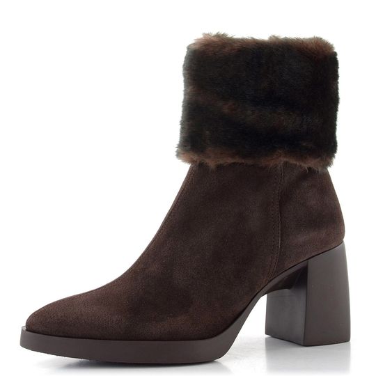 Wonders kotník na podpatku s kožešinkou marron L-1605