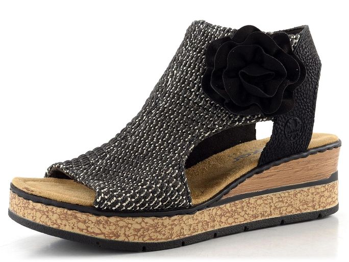 Rieker římské sandály na klínu černé 63791-01