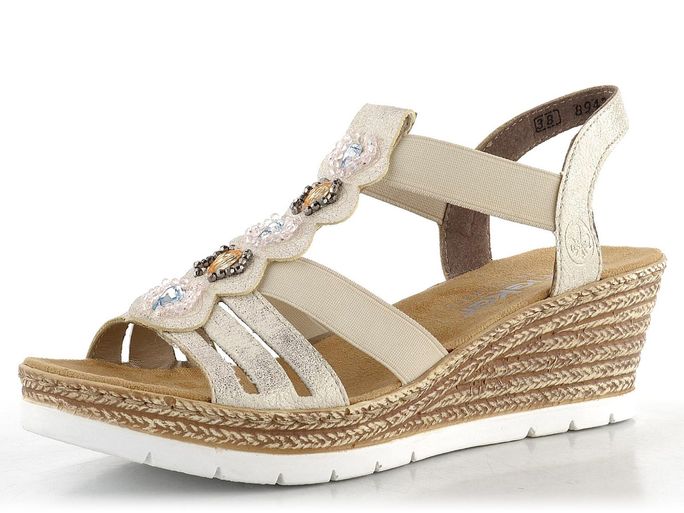 Rieker sandály na klínku beige/gold 619B2-60