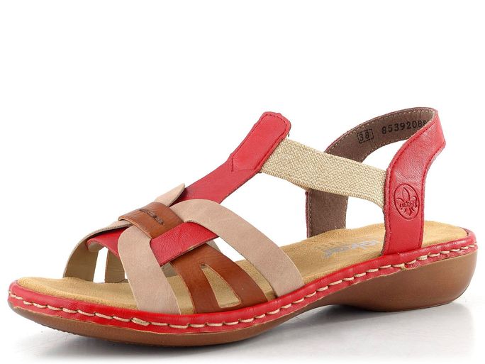 Rieker sandály s proplétanými pásky béžovo-červené 65918-33
