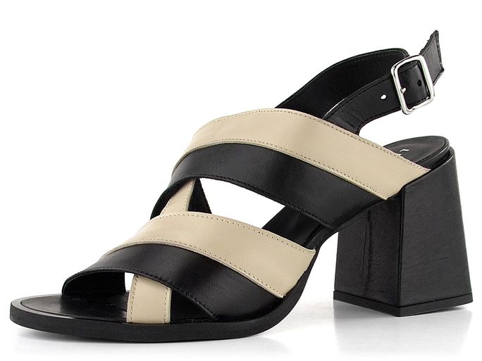 Le Bohémien luxusní sandály na podpatku černá/béžová T8096-1