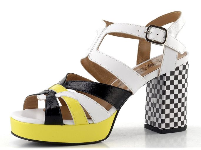 Fly London sandály na podpatku white/black/lemon P145455002